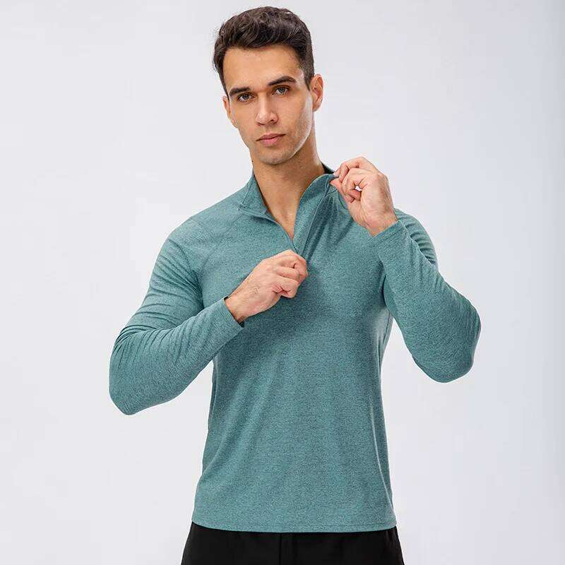 Men's Quick-Dry Long-Sleeve Running Shirts for Autumn Fiess, Ustad Training Sweatshirt with Half-Zip, Base Layer Underwear