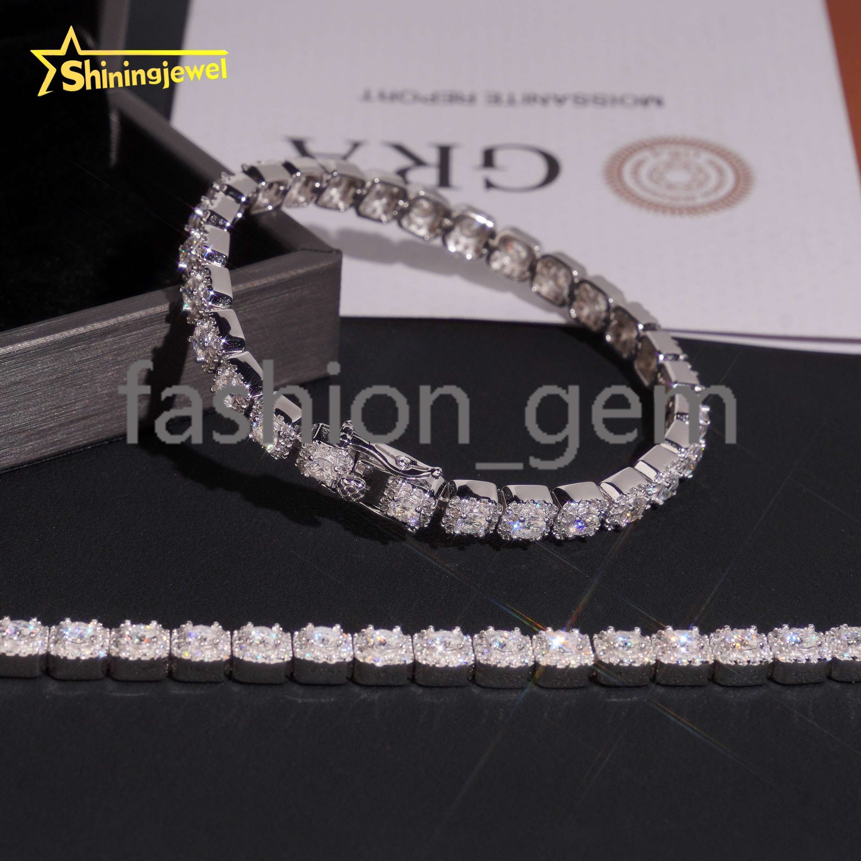 6mm Moissanite Tennis Chain Hip Hop Jewelry Iced Out Moissanite Bracelet Women 925 Silver TableTennis Engraved Gift