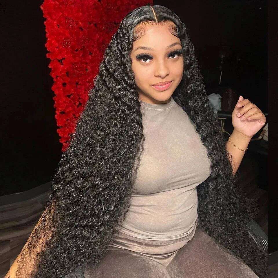 Malaysian 40 inch Long 13x6 HD Frontal Human Hair Jerry Water Curly Wave Lace Front Wigs