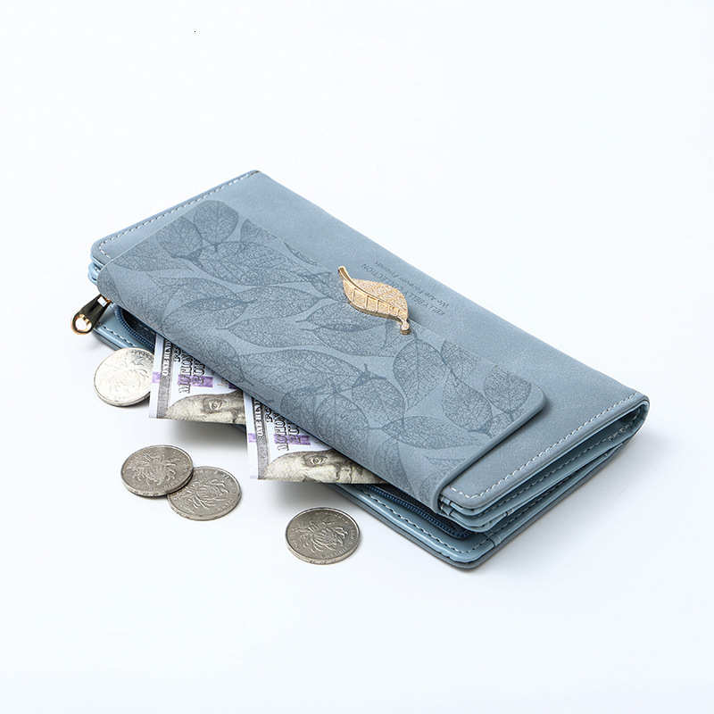 Free Shipping Designer Amazon Cross-border Large Capacity Long Style Luxury Bag European And American Retro Women's Matte Leaf Wallet Clutch Card
