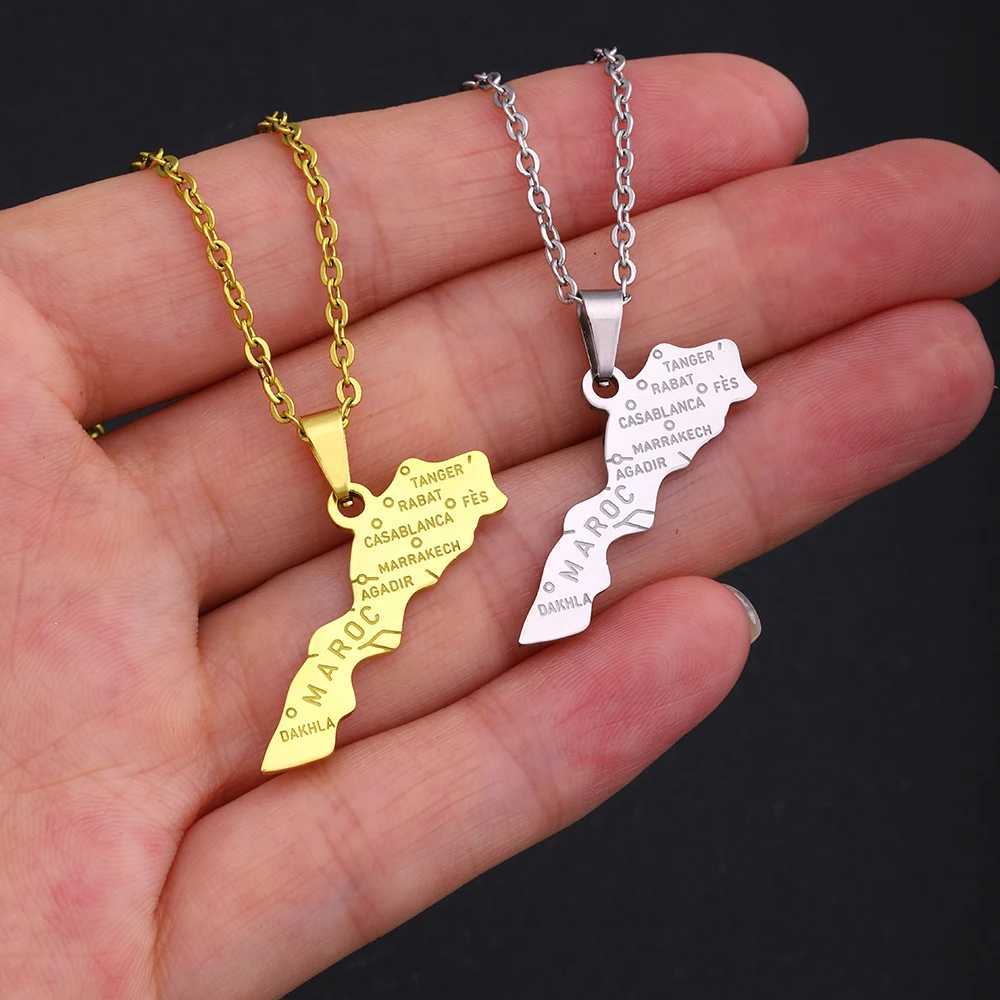 Morocco Map With City Pendant Necklace Stainless Steel For Women Girls Gold Silver Color Charm Fashion Female Choker Jewelry W250618