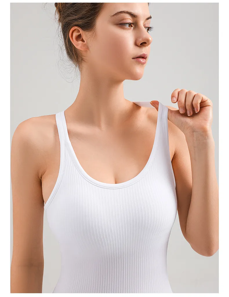 Long Length Yoga Fitness Tank Top High Elastic Thread Tank Top with Chest Pads for Women's Seamless Breathable Beautiful Back