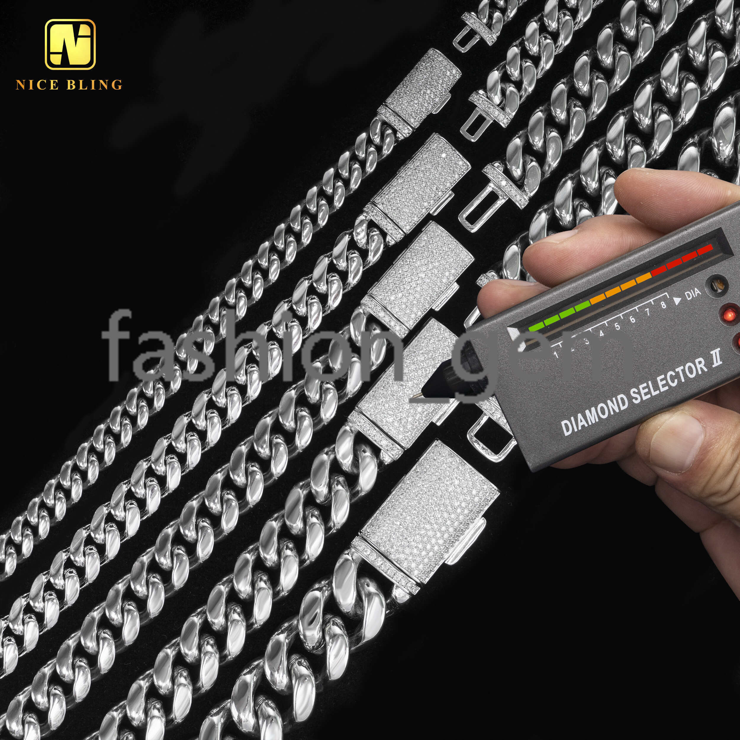 Hip Hop Iced Out Moissanite Diamond Clasp 8mm 10mm 12mm 14mm 18mm 925 silver 925 silver Pvd Gold Plated Miami Cuban Link Chain