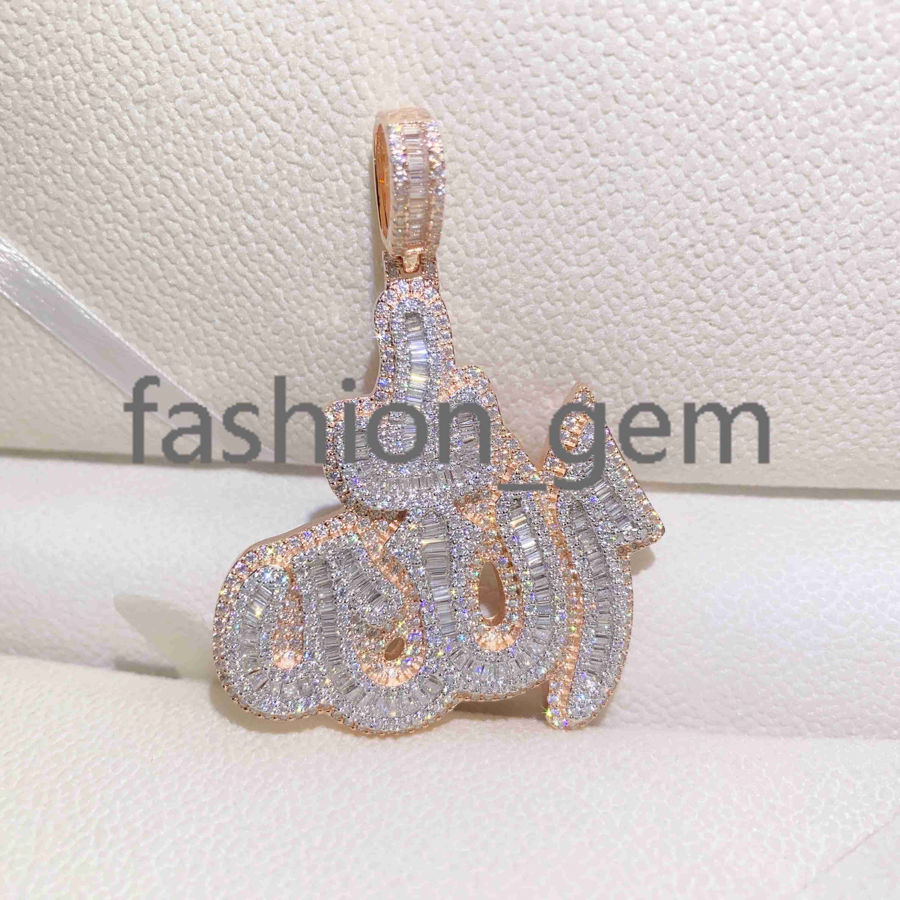 14k Rose Gold Plated Sterling Silver Hip Hop Men Vvs Moissanite Diamond Iced Out Allah Pendant