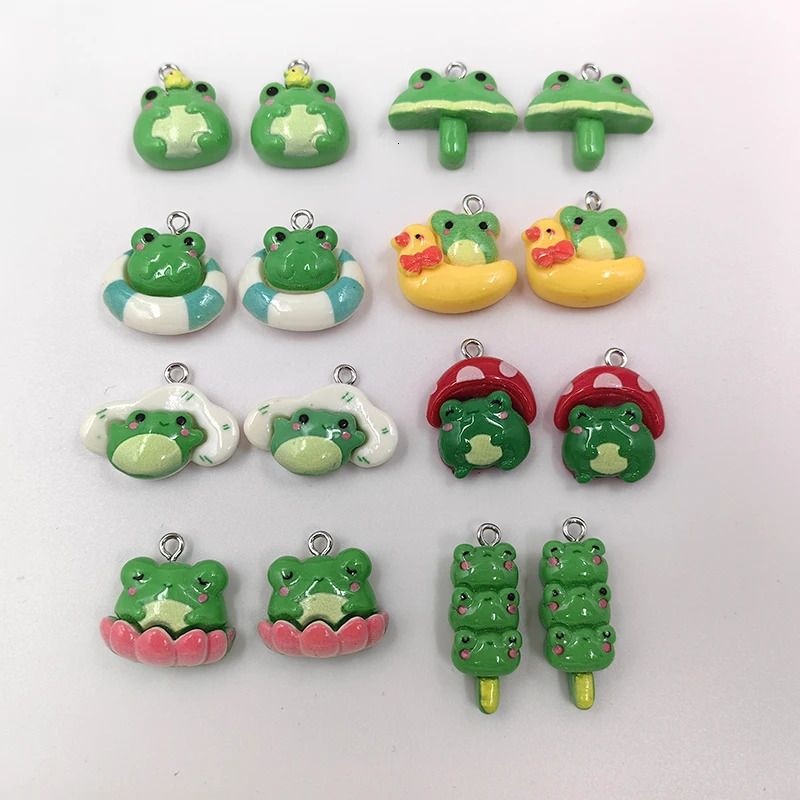 10pcs Kawaii Animals Green Mushroom Frog Charms for Jewelry Making Findings Resin Charm Pendants Flatback Diy Earrings C884 250609