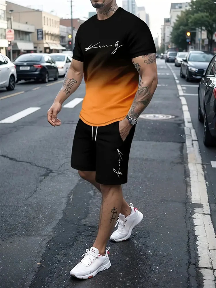 Mens Outfit Summer Short Sleeve T Shirt Set Fashion 2 Piece Sportswear 3D Printed Casual shorts Sweatshirt Mens Tracksuit 250617