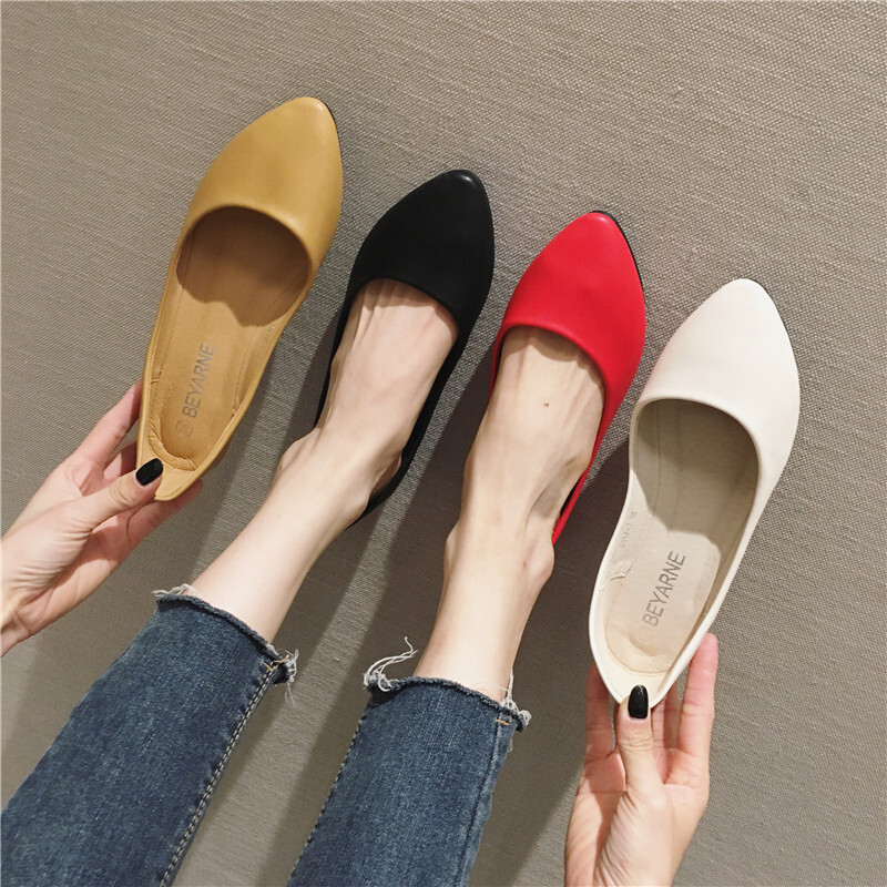 BEYARNE Women's Leather Soft Sole Candy Color Plain Shallow Mouth Single Heel Flat Plus Size Shoes ddmythur