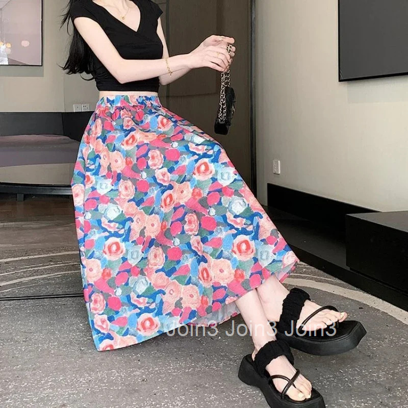 Chubby Midi Woman Skirt Floral Summer 2025 Cheap Stylish Modest New in Casual Aesthetic Vintage Trend V Y2k Skirts for Women