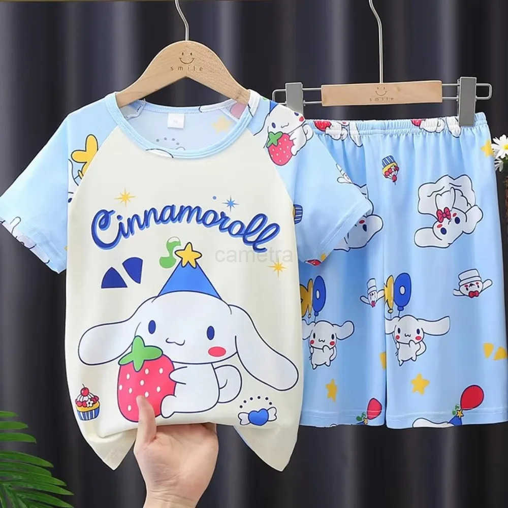 Sanrio Anime Sanrios Children Pajama Kuromi Hello Kitty Melody Kids Cartoon Kawaii Boy Girl Long Sleeve Pants Summer Home Wear XJ250618XJ250618
