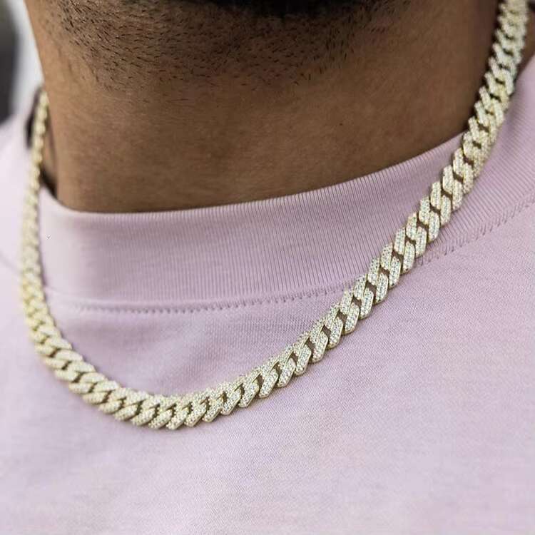 2row Moissanite Cuban Chain Hip Hop 925 Silver Gold Plated Fine Jewelry Necklaces VVS Moissanite Diamond Cuban Link Chain