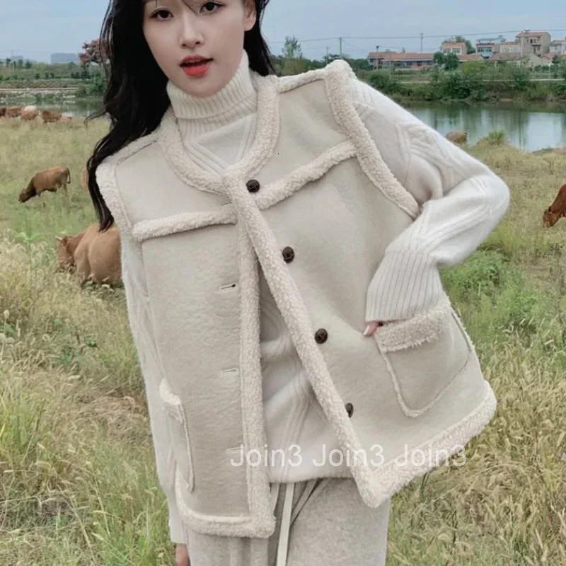 Lady Giletes Lightweight Padded Lamb Plush Solid Color Classic Demi-season Womens Vests Elegant Insulated Cheap Autumn Cold