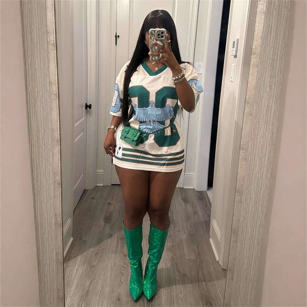 Autumn New Printed Color Block Loose Casual Short Sleeve T-Shirt Sports Jersey Top B5