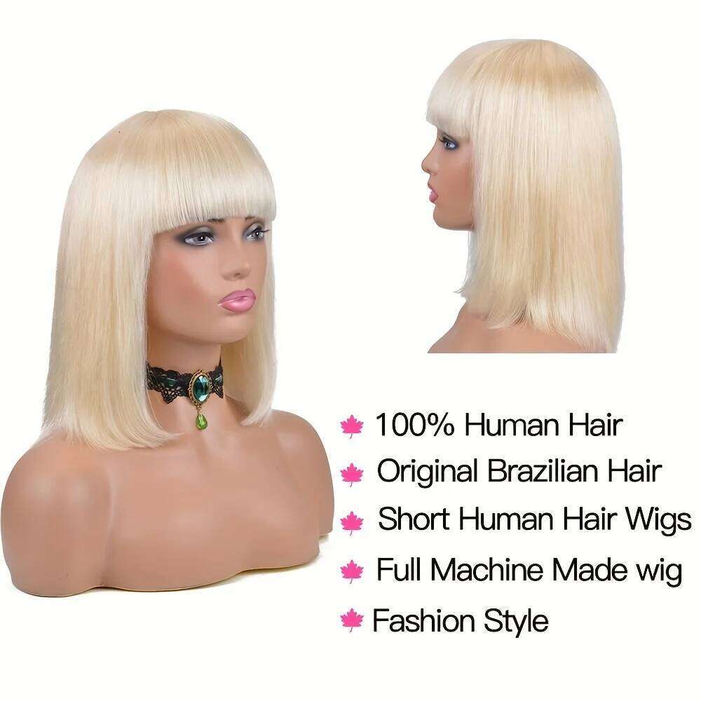 613 Blonde Wig Bangs Straight Hair with Fringe Brazilian Full hine Made Bob Human hair Wigs