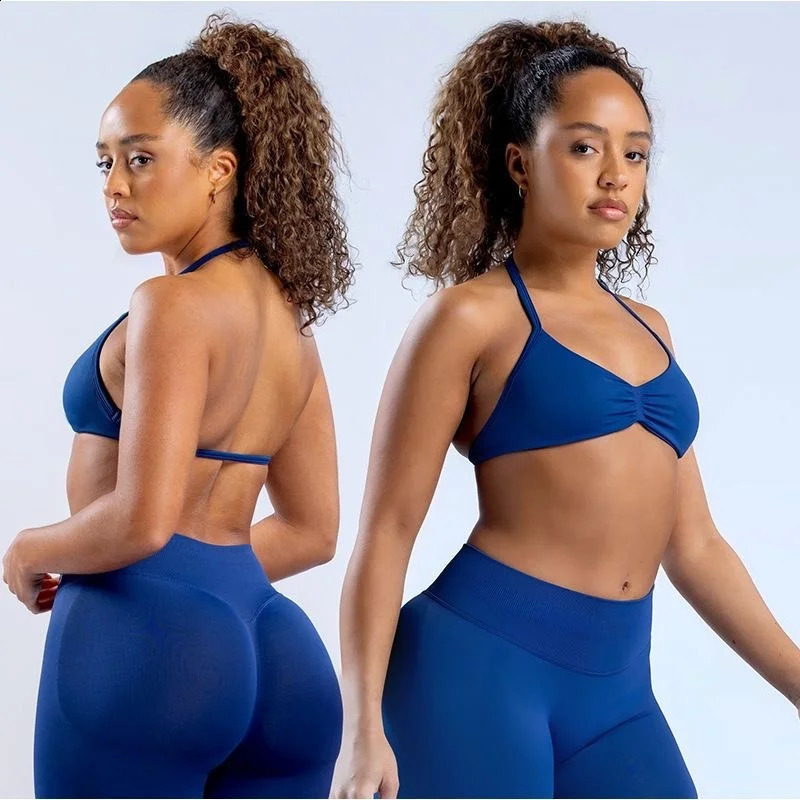 Impact Strappy Bra Seamless Scrunch Sports Top Bra Women High Support Sexy Backless Thin Strap Yoga Tops Gym Workout Sport Tank 250617