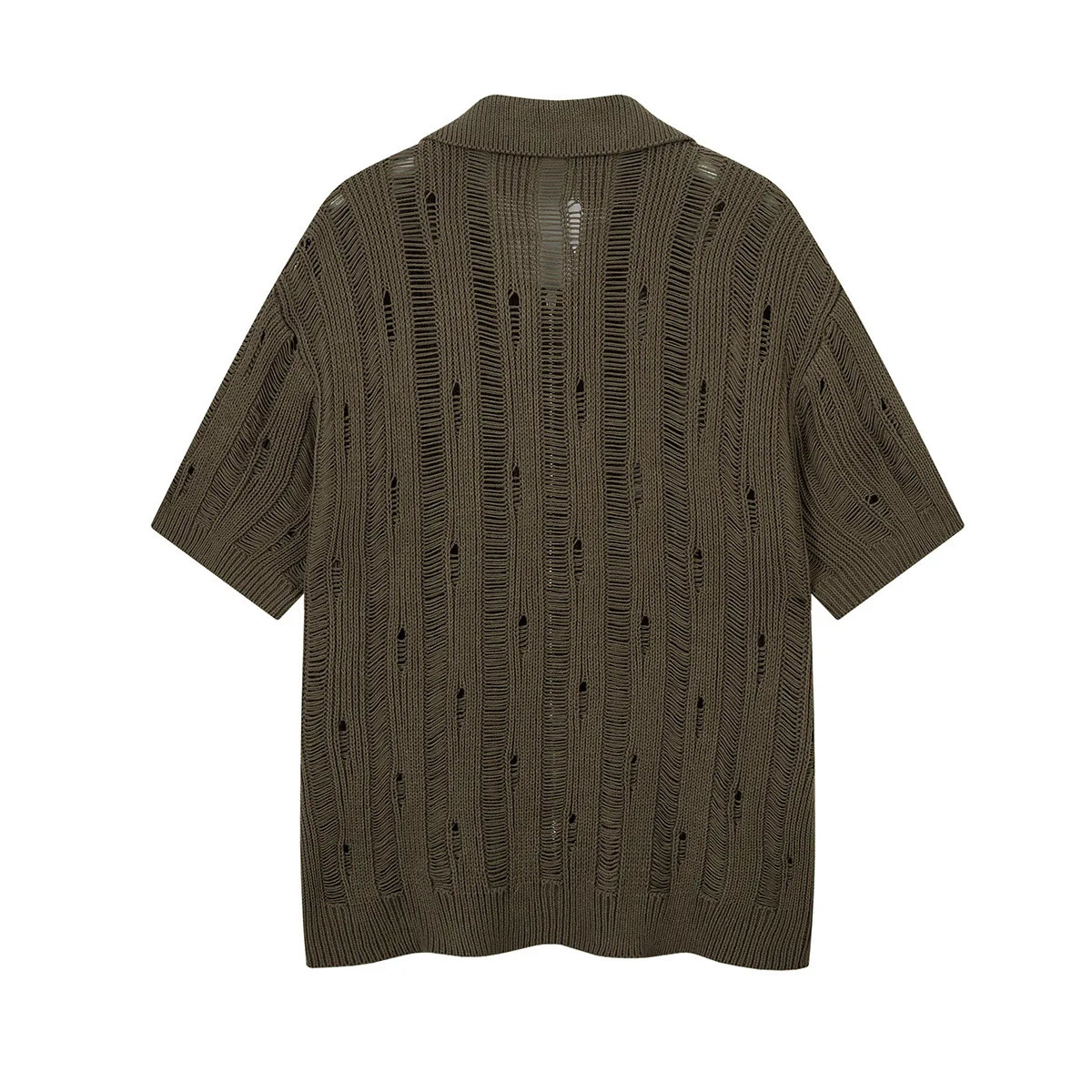 PFNW Niche Chic Hollow Out Pole Short Sleeve Knitted T-shirt Mens 2025 Summer Zipper Tops Loose Lapel Tops 28W6586 250617
