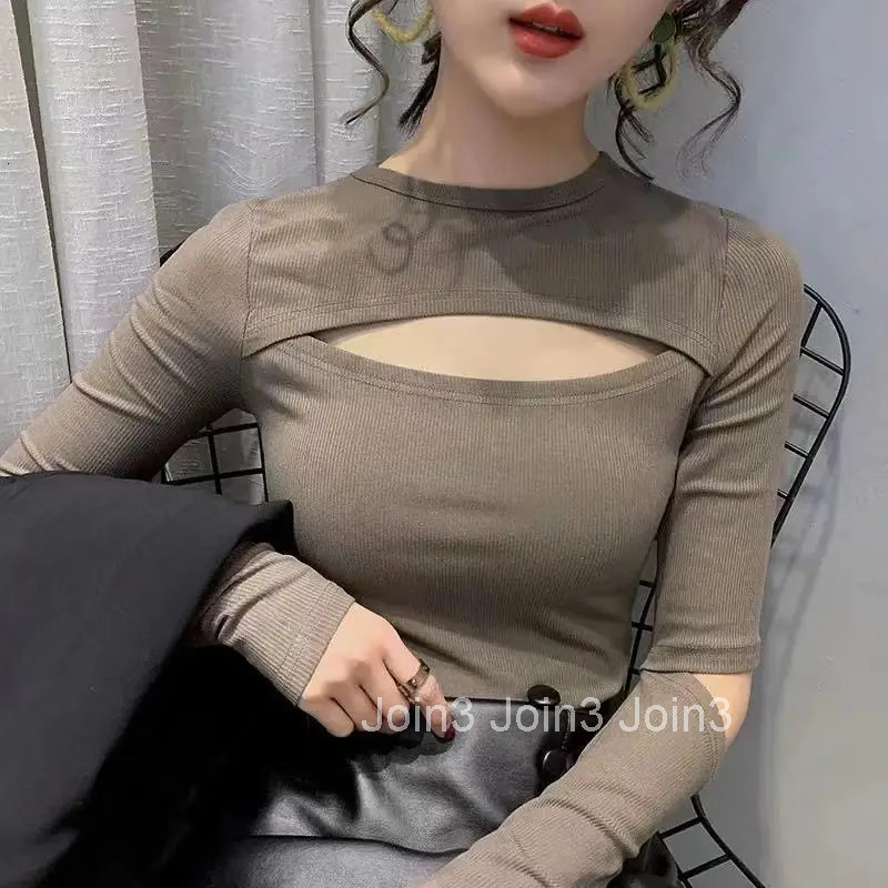 Plain Woman T-shirt Green 2025 Black Cotton Tshirt Women Clothing Old Long Top for Sleeve Aesthetic New in Novelties Fitted Tee