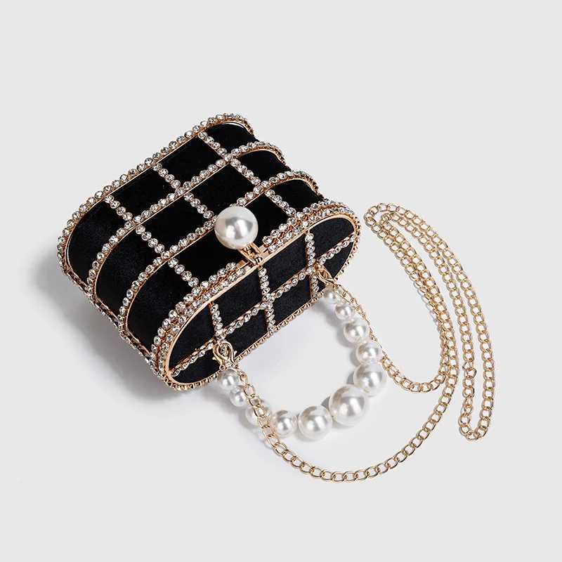 Diamond Metal Bucket Pearl Handle Women Party Clutch Purses and Handbags French design Ming Ai Wedding Chain Shoulder Bag Z250618