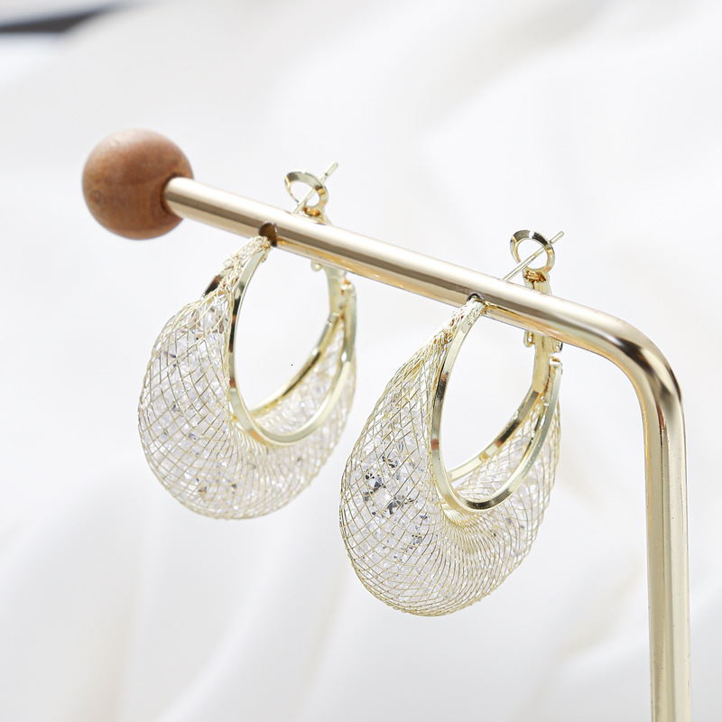 High-End Earrings for Women Mesh Copper Design Studs Versatile Trendy Temperament Ear Clips