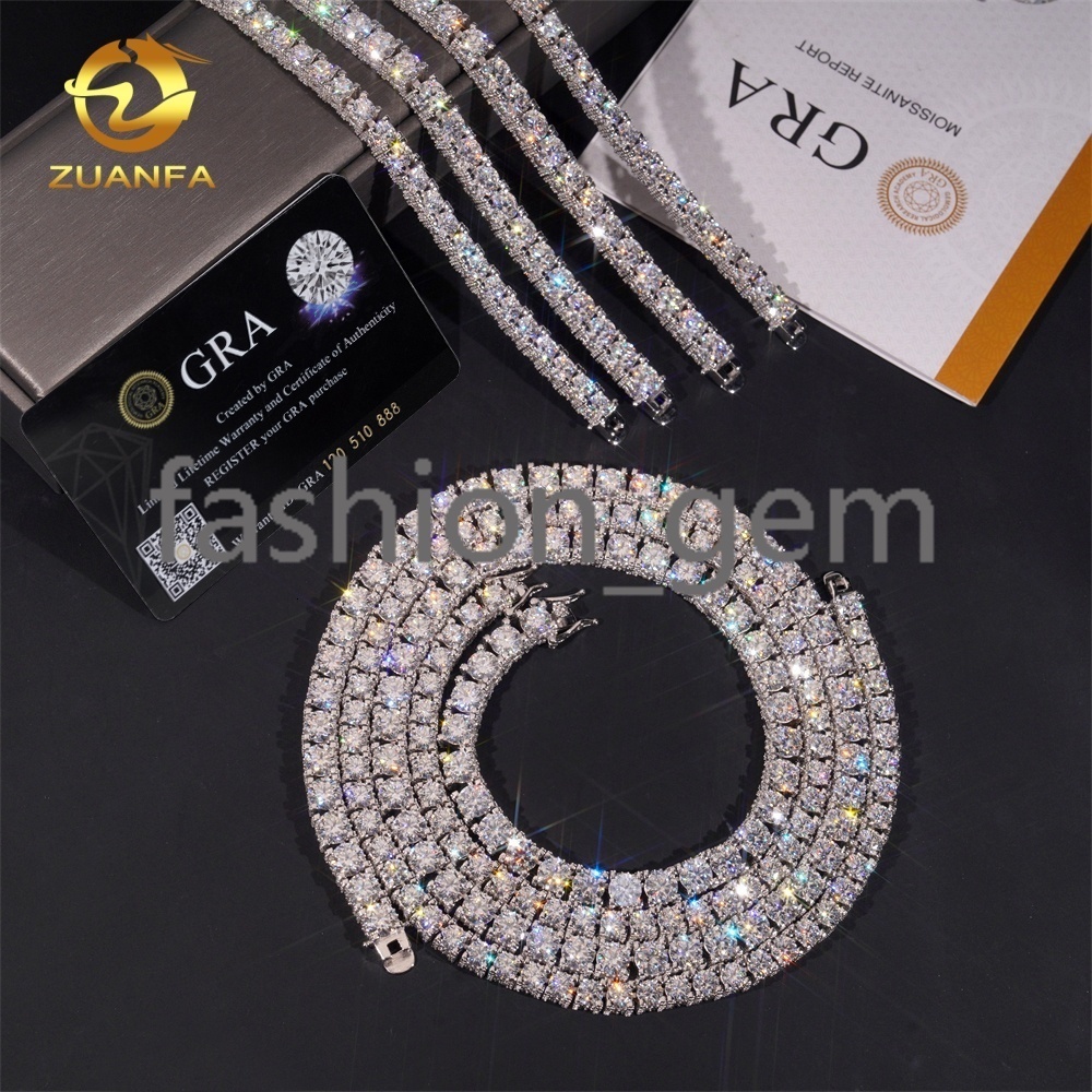 5mm 6.5mm Custom GRA Certificate VVS Moissanite Diamond-Studded Side Iced Out Tennis Chain 925 Silver Hip Hop Jewelry Link Chain