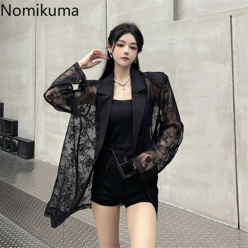 Women Clothing Summer Thin Jackets 2025 Ropa Mujer Patchwork Lace Temperament Coat Sexy Y2k Tops See Through Oversized Outwear