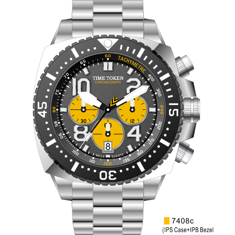 TIME TOKEN Sporty Men Watch 304L Steel Case VD53 Movement Sapphire Glass Folding Clasp 100M Water