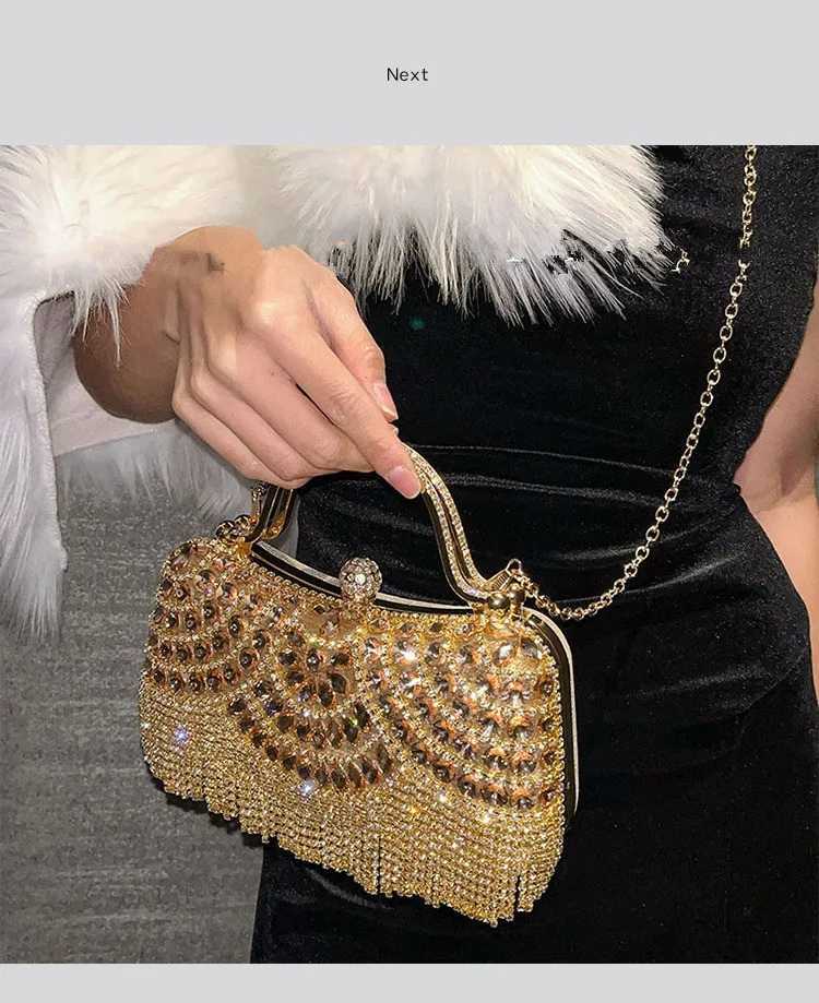 Diamond Evening Clutch Bag Golden Tassel Handbag Boutique Novelty Metallic Rhinestone Purses And Handbags Bridal Wedding Party Z250618