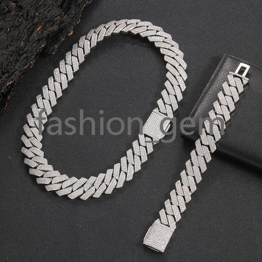 Wholesale Men Hip Hop Jewelry 20mm 3 Rows Gold Chunky Necklace Iced Out moissanite Prong Cuban Link Chain Necklace Diamond Cuban Chain