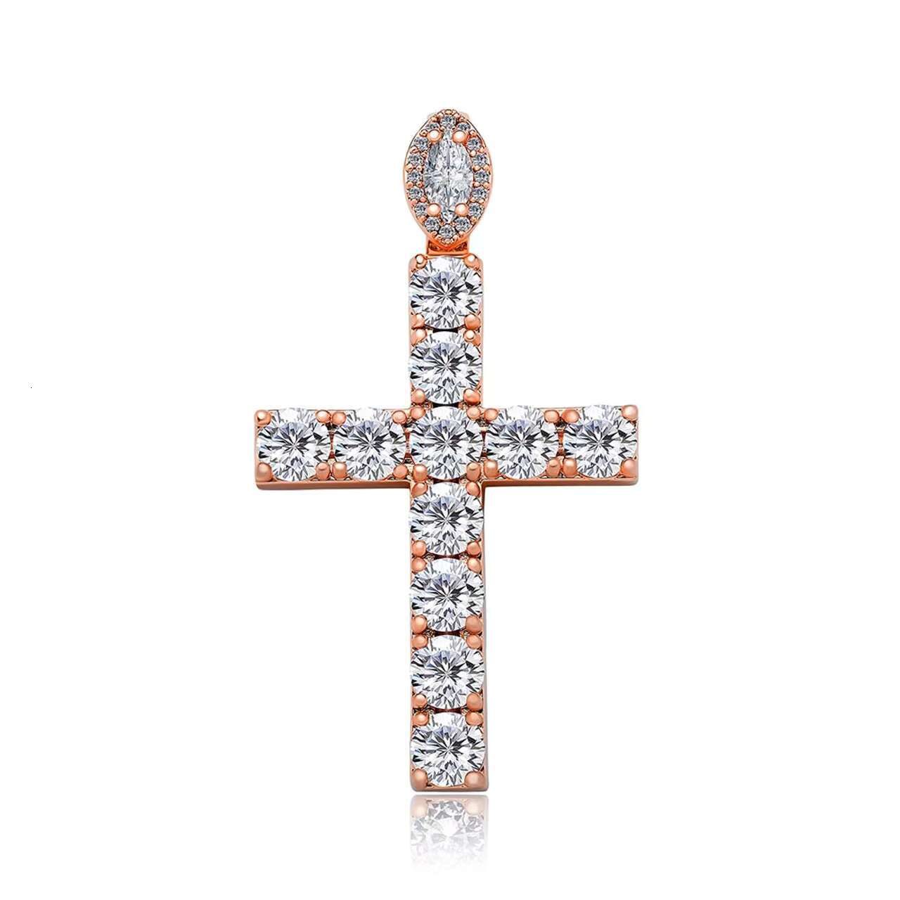 New Arrival Mens Moissanite Cross Pendant Necklace Blue Iced Rose Gold and Silver Studded in Hip Hop Style