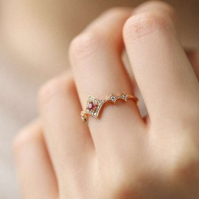 "Tuileries Garden" French Rose Baroque Natural Pink Tourmaline Fashionable High-end Light Luxury Ring