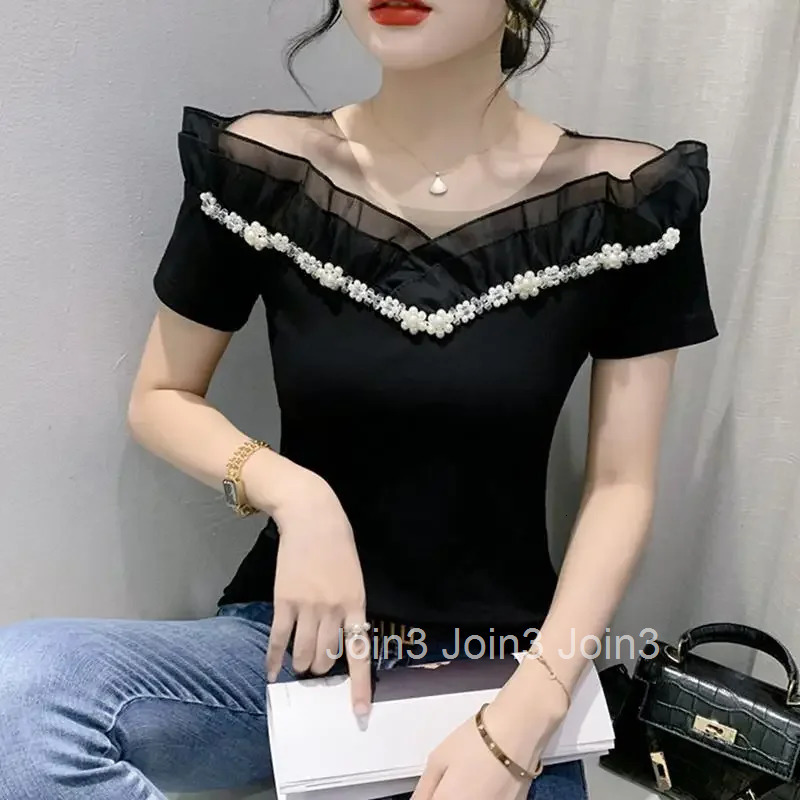 Sexy Womens T-shirt Summer Outfit Female Top Elegant Harajuku Fashion Korean Reviews Many Clothes Japanese Vintage Polyester