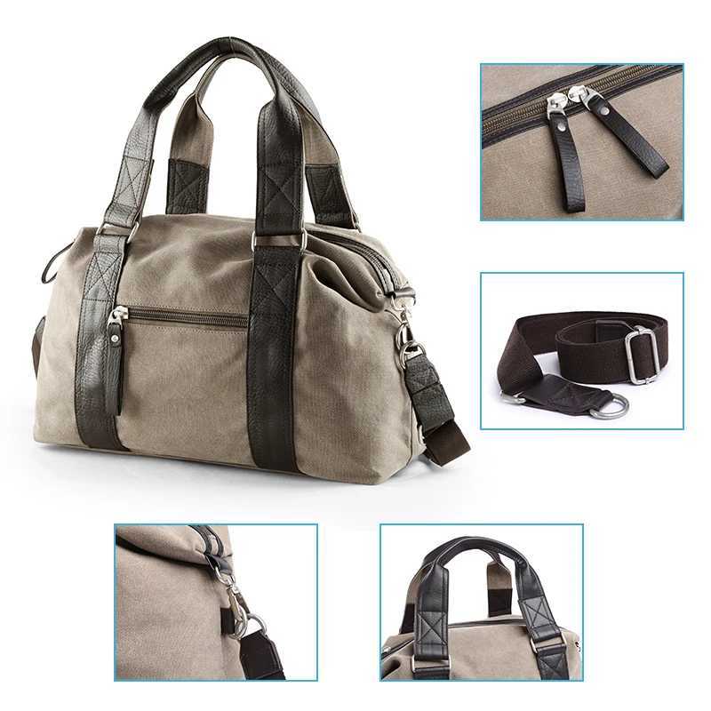 Vintage Canvas Leather Men Travel Bags Carry On Luggage Bag Men Duffel Bag Handbag Travel Tote Large Weekend Bag W250618