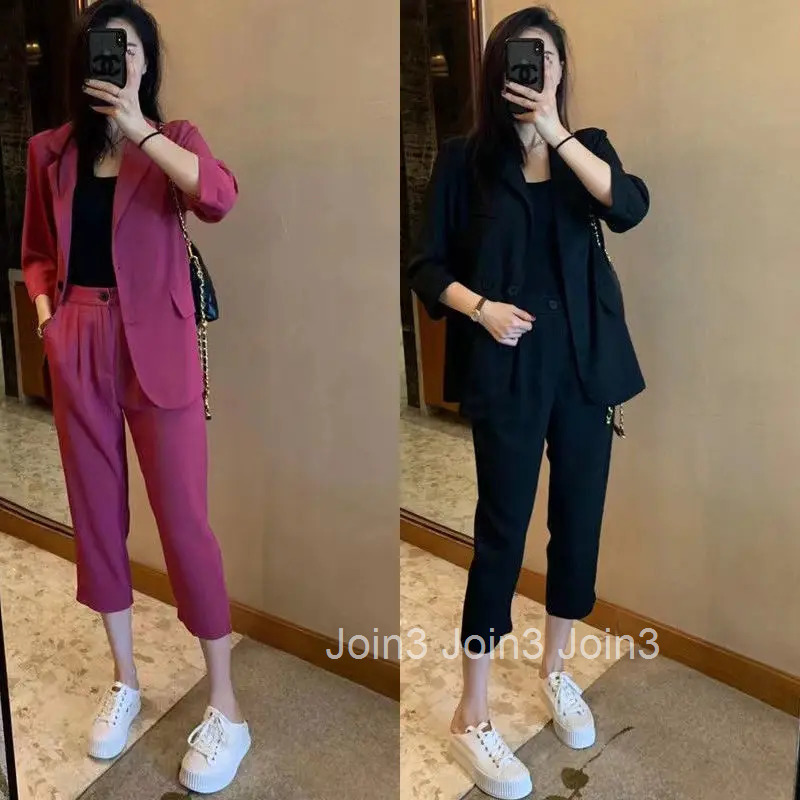 Womens 2 Pant Set Capris and Outfits Blazer Casual Two Pieces Sets Pants for Woman Y2k Streetwear Trousers Suits Korean Style D