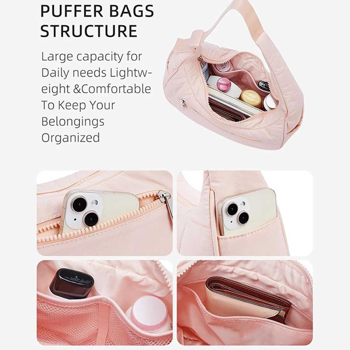 Womens Crescent Nylon Bag Quilted Shoulder Bag Adjustable Shoulder Strap Fluffy Underarm Bag Z250618