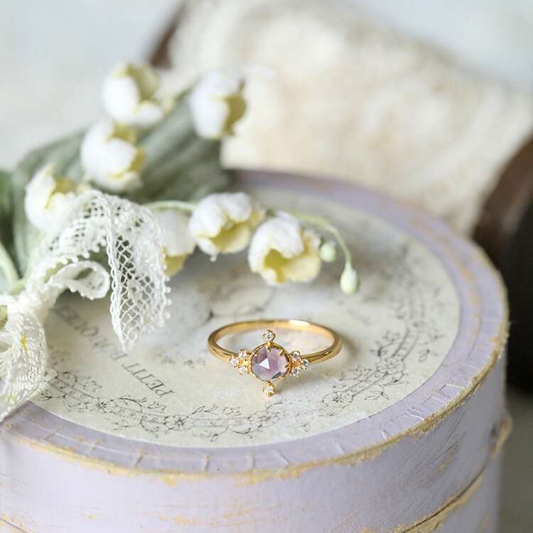 Dreamy Fairy-Like Cute and Lively Natural Amethyst Exquisitely Inlaid with Sparkling Diamonds Light Luxury Ring