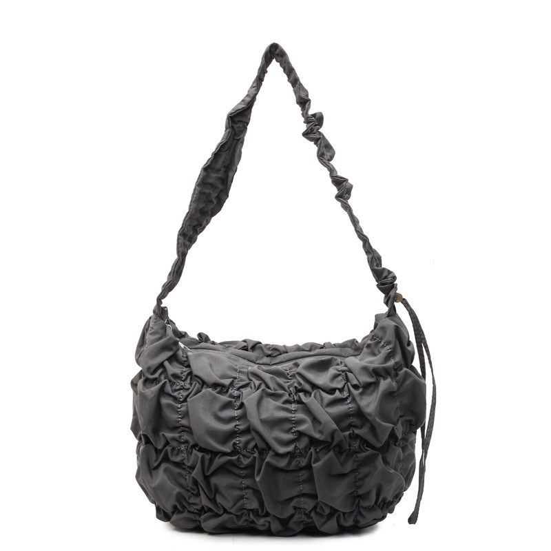 Free Shipping For Designers Korean Pleated Wave Edge Cloud Bag For Luxury Bag Women 2025 New Drawstring Shoulder Bag Large Capacity Nylon Fabric Cross