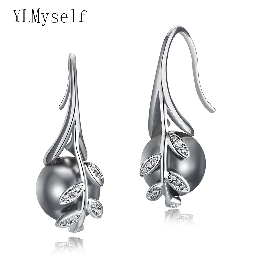 Drop Rose gold and White color Grey pearl cubic zircon crystal Wholesale jewelry lots Dangling earrings 250617