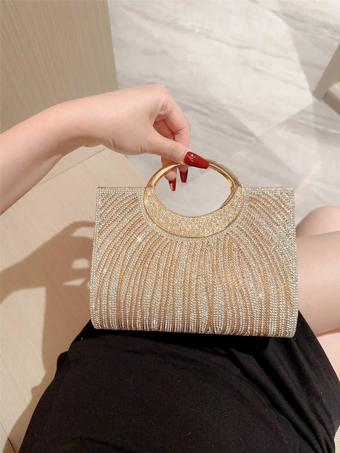 Fashion banquet bag sparkling rhinestone striped handbag wedding bridesmaid bag evening party bag formal dress bag shoulder Z250618