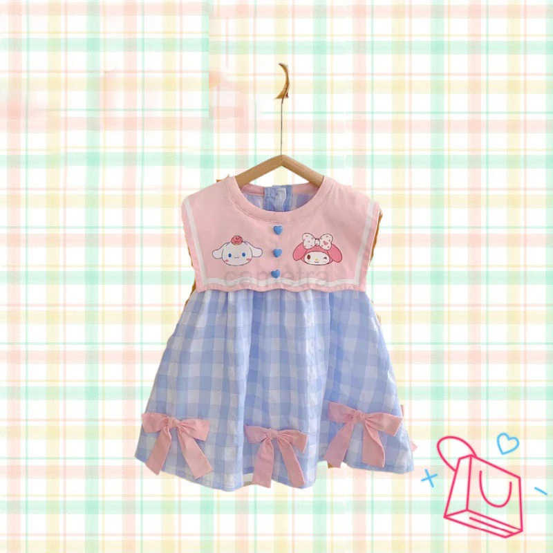 Sanrio Sanriou Girl Dress Summer Cotton Navy Leader Princess Skirt Cute Cartoon Anime Childrens Clothing My Melody Festival Gift XJ250618