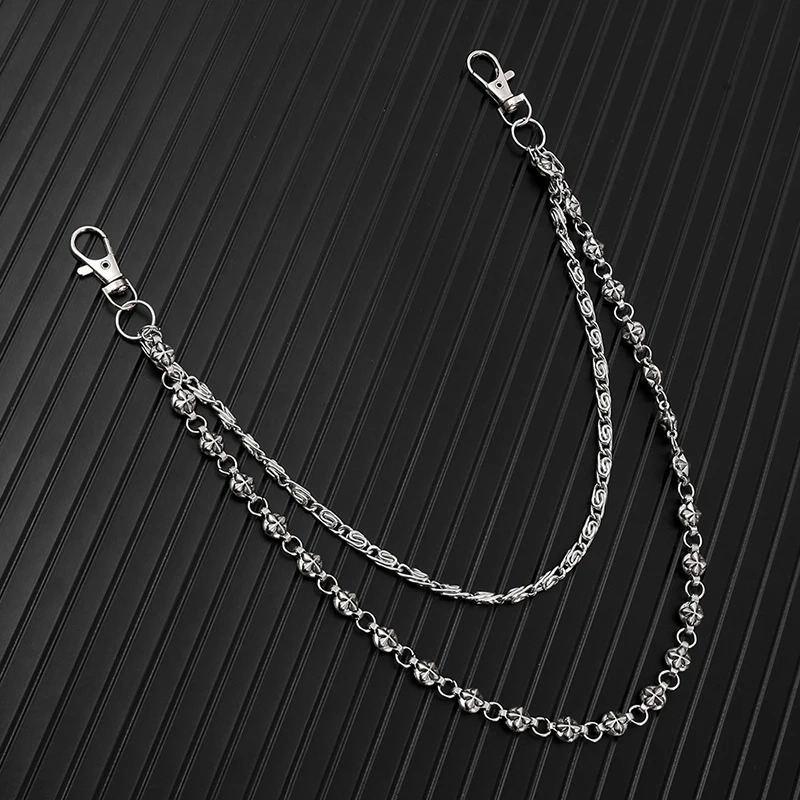 Hip Hop Double Layer Metal Cross Jeans Waist Chain - Unisex Keychain Accessory 250618