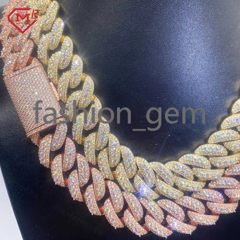 Hip Hop Men Custom Necklace Luxury 15mm Vvs Diamond 925 Silver Iced Out Miami Moissanite Cuban Link Chain