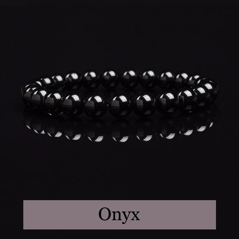 Natural Black Agates Beads Bracelet Women Men Genuine Onyx Stone 6mm 8mm Smooth Round Lucky Energy Jewelry 250613