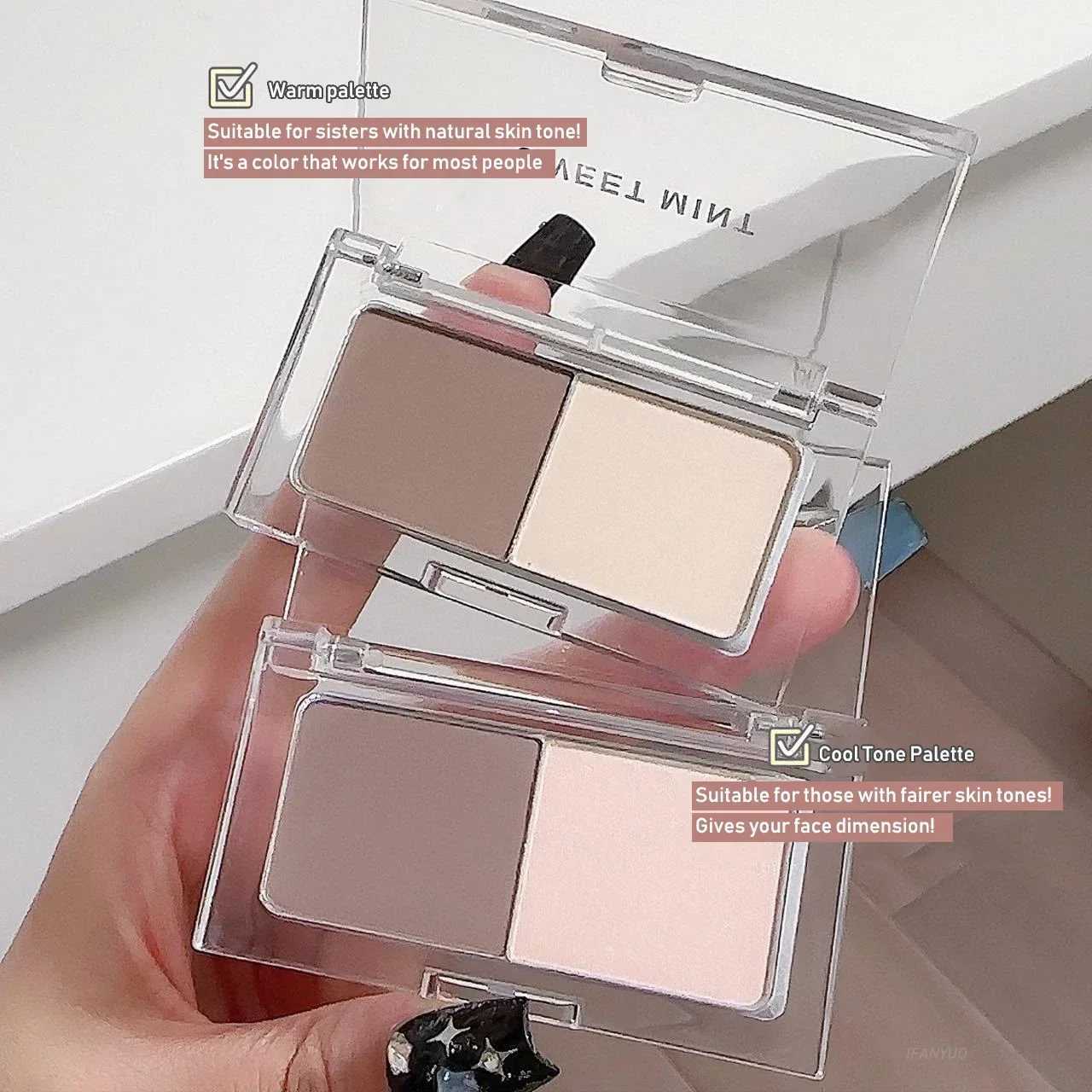Two Colors Grey Nose Shadow Powder Matte Highlighting Contouring Palette Cheek Side V Face Matte Sculpting 2 in 1 Makeup Palette XJ250618