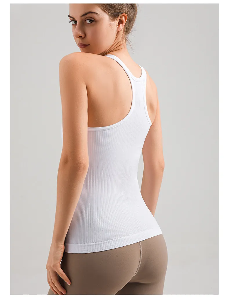 Long Length Yoga Fitness Tank Top High Elastic Thread Tank Top with Chest Pads for Women's Seamless Breathable Beautiful Back