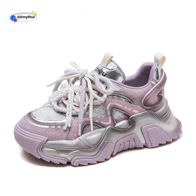Shanghai Jiesu 2025 Summer New Fashion Color-Block Casual Thick-Soled Dad Breathable Mesh Sports Style Women's Shoes ddmythur