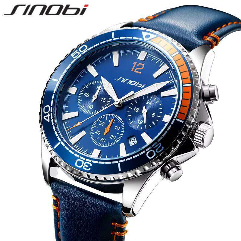 DHGadges Men Luxury Chronograph Watch Waterproof Quartz Watch with Leather Strap Multi Function Dial and Luminous Hands Model S9866G