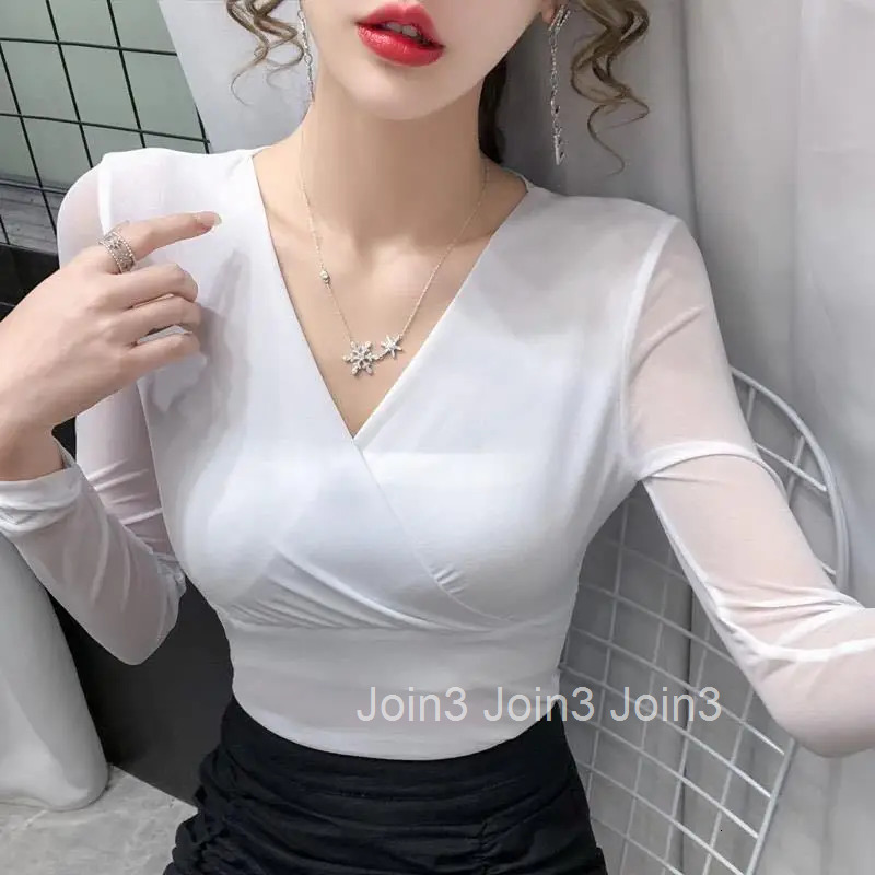 Green Sexy Tshirts 2025 Female Tops Womens T Shirts V Neck Purple Korean Style Clothes Luxury High Quality Long Sleeve Alt Tees