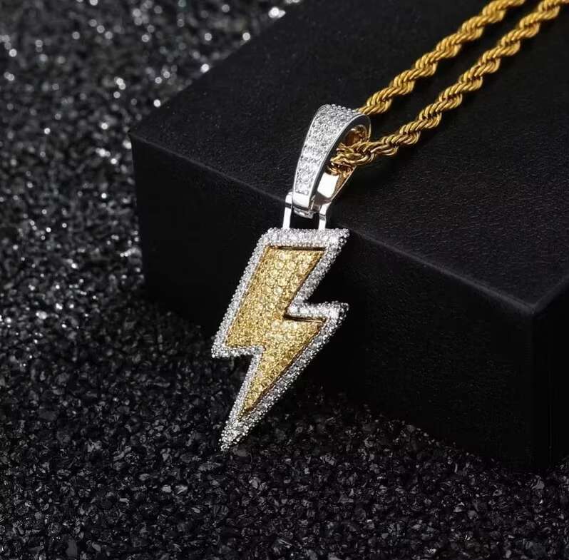 Trendy Mens Full Moissanite Diamond Iced out Lightning Bolt Necklace VVS Jewelry Iced Pendants Charms Hip Hop Style