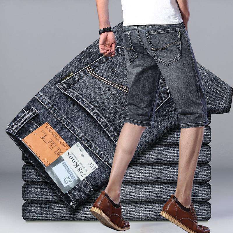 Summer New Denim Loose Straight Casual Versatile Men's Elastic Thin Five-Point Shorts Half-Length Breeches B5