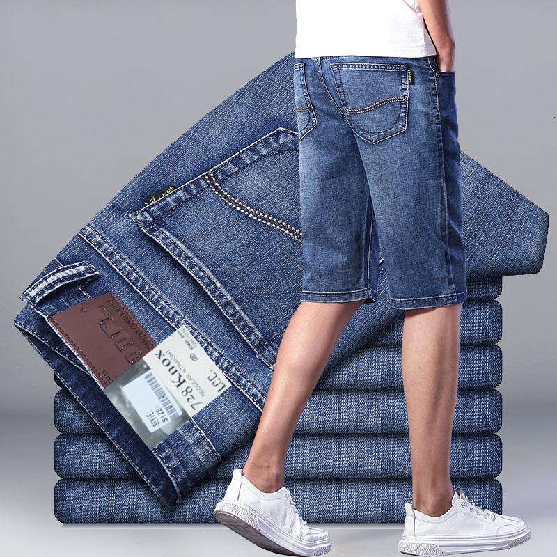 Summer New Denim Loose Straight Casual Versatile Men's Elastic Thin Five-Point Shorts Half-Length Breeches B5
