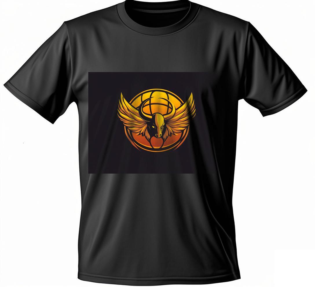 T-shirt with an image of a basketball ball and wings Round collar S-3XL